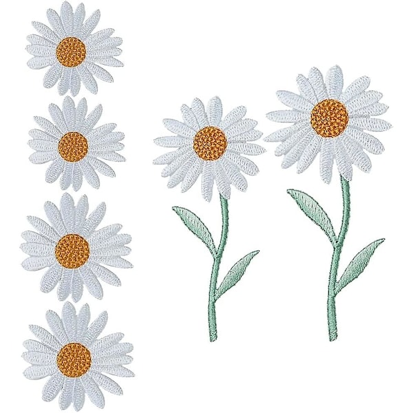 6 stk. Daisy Delicate broderede patches, broderi blomst stryge på patches, sy på applikation patch (FMY)