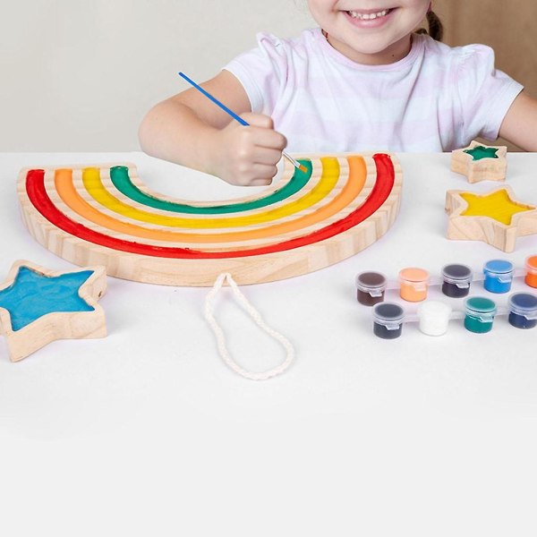 Puiset käsityöt maalattavaksi lapsille Opetuslelu Rainbow Stars Set Juhlalahja Syntymäpäivälahja pojille Yli 3-vuotiaille tytöille (FMY)