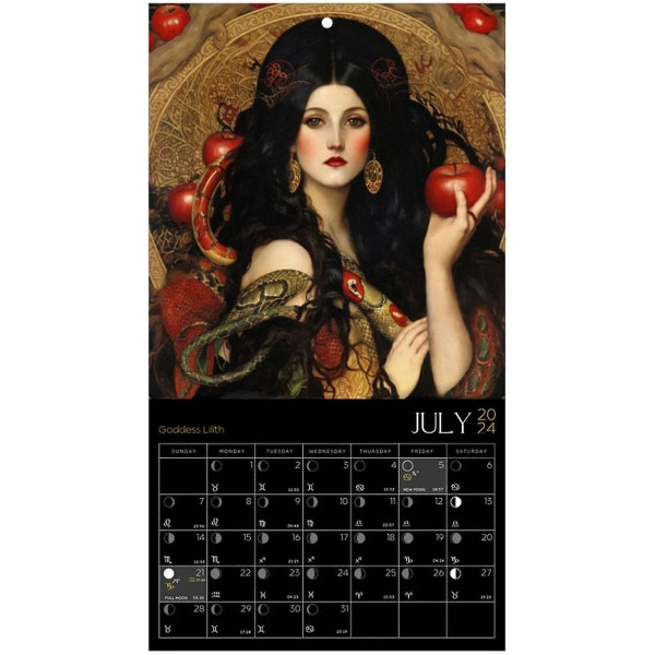 Dark Goddess 2024 -kalenteri musta seinäkalenteri Kuun vaiheet kreikkalaisen mytologian lahja, 100 % uusi (FMY)