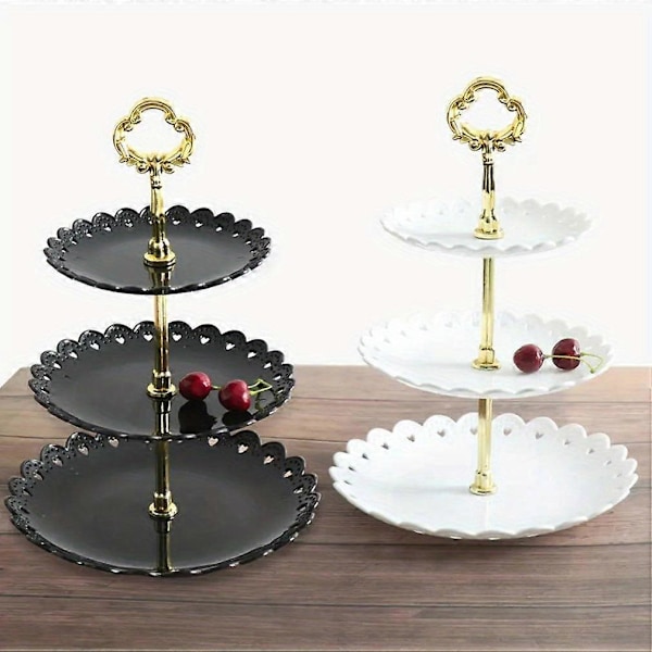 3-Etagers Elegant Dessert Display Stand - Plastik, Let at Samle til Fester & Bryllupper, Bærbar & Vaskbar (FMY) White