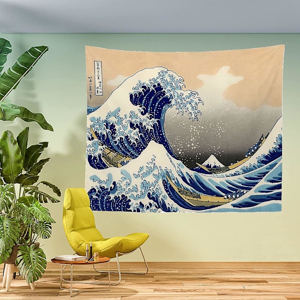 Japansk Ukiyo-e Tapet Væghængning Stor Bølge Kanagawa Vægtapet Kunst Hjem Decor Til Stue Soveværelse Sengeside Kollegium (51.2 X 59.1 Tommer (FMY)