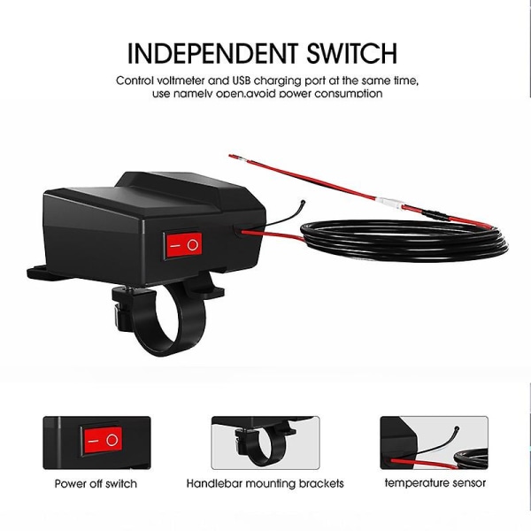 Motorcykelladdare Moto Handlebar Charger 3.4a Dubbel USB laddaradapter med temperatur- och spänningsdisplay för 12v-24v motorcykel (FMY)