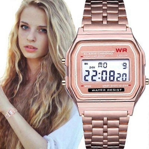 Nyt LED Digitalt Vandtæt Quartz Armbåndsur (FMY) Rose