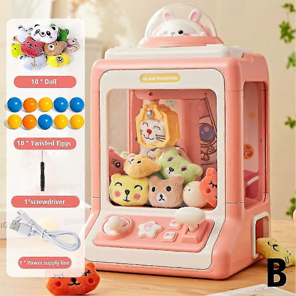 Automatisk Fangst Dukkemaskine Legetøj Til Børn Mini Tegneserie Spil Claw Crane Maskiner Med Lys Musik Børnelegetøj Gaver E7x8  (FMY) B China