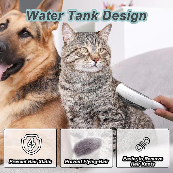 Katthårborste med vatten, klibbig borste 2.0 för katter, kam för hårborttagning av husdjur med vattentank, våt kattkam, 2 i 1 rengöringsborste katt (FMY)