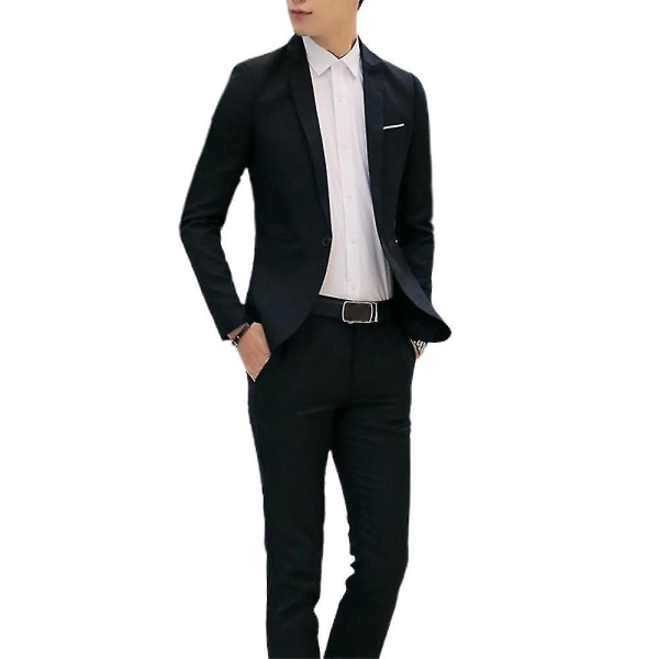 Mænd Business Formel 2-delt Tuxedo Suit Blazer Jakke + Bukser Sæt (FMY) Black L