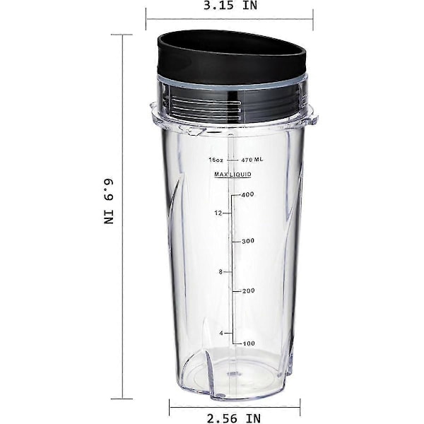 16oz Erstatningskopper til Ninja Qb3001ss Passer til Kompakt Personlig Blender, Med Låg - 2 Pakke (FMY) Transparent  Black