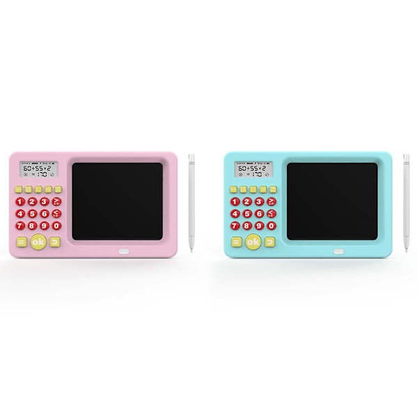 2-i-1 Matte- og Skrivetavle for Barn - Rosa/Blå, Lær Matteoperasjoner Addisjon, Subtraksjon, Multiplikasjon, Divisjon, LCD-skjerm (FMY) pink