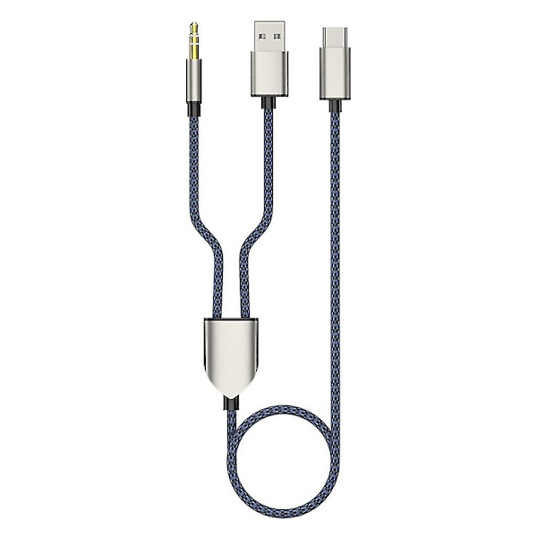 2-in-1 Type-c -auton äänikaapeli 1 jako 2 Type C - USB A 3,5 mm Aux -johto (FMY) Blue