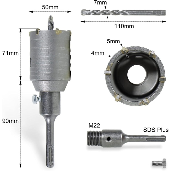 Hulssag for murstein 50mm Betong Hulssag 8x110mm Boringskrone Med Sds Plus Adapter For Murverk Og Betong  (FMY)