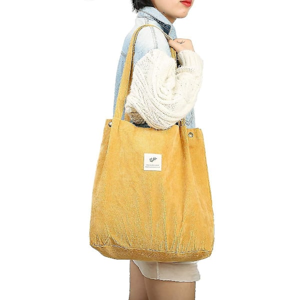 Kordväv Tote Bag för kvinnor flickor barn axelväska med innerficka shoppingväska  (FMY) Yellow