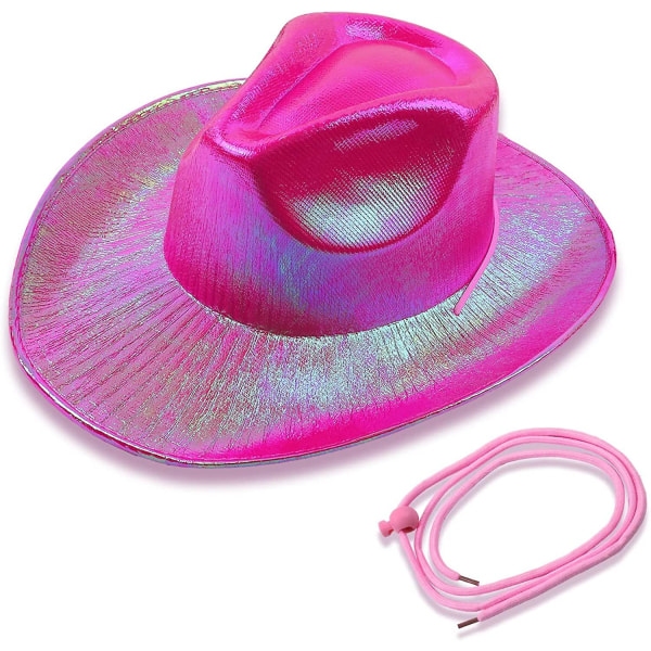 Rosa Cowgirlhatt Glittrande Neon Space Cowboyhatt Preppy Disco Cowgirlhattar med rosa snöre (FMY)