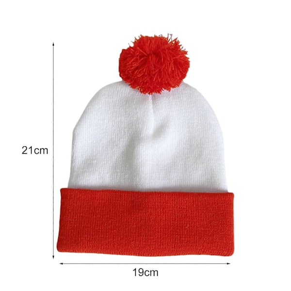 Stickad Vintermössa Kontrastfärg Pom-pom Mössa Stretchig Uppvikt Kant Beanie Dubbla Lager Kallt Väder Jul Huvudbonad Foto Rekvisita Mössa (FMY) B