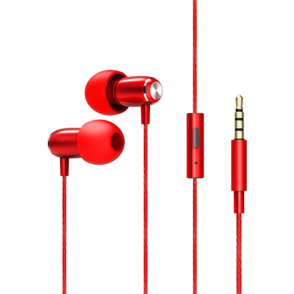 Universal 3,5 mm metaltråds in-ear-hovedtelefoner med tung bas og kabelstyret mikrofon (FMY) Red