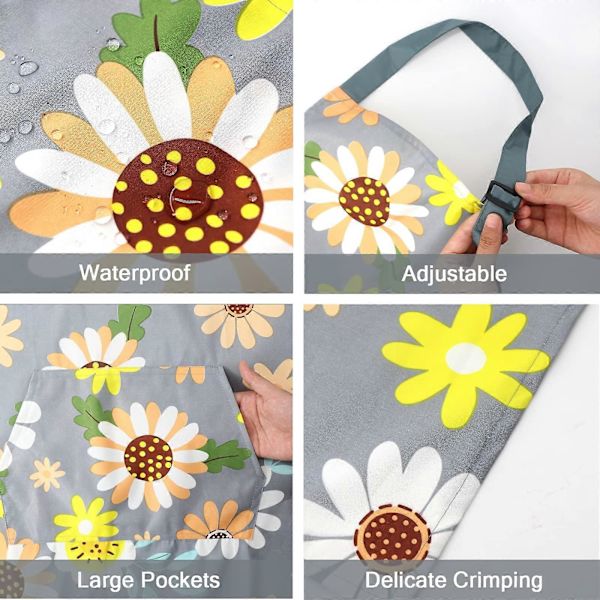 Vattentäta Köksförkläden, 2-pack Blommiga Förkläden med Fickor (FMY)