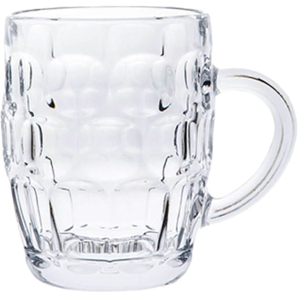 Klassiske ølkrus i pint-stil, glasskrukke, gammel pub-bar-stil, tankard med håndtak, stein med dimpler (FMY) 255ml