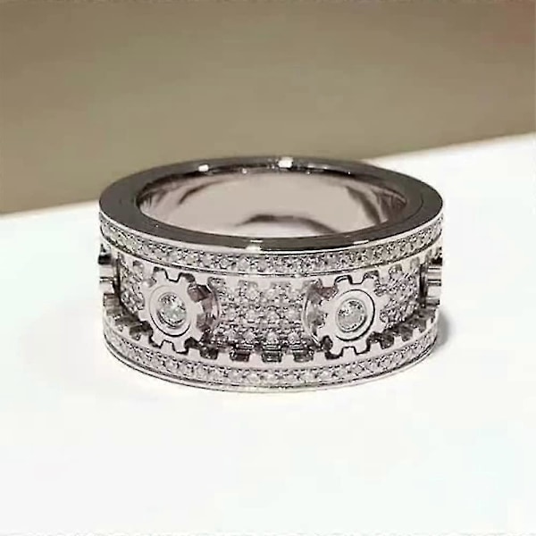 Handgjord Diamant Utsmyckad Geometrisk 3D Bandring - Ren, Handgjord Kugghjuls Snurrande Stjärnring, Kugghjuls Snurrringar Roterande Mekanisk Dekompression (FMY) 7