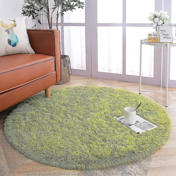 Round Rug Living Room Shaggy Bedside Rug Bedroom Large Size Carpet With Non-slip Bottom,(green, 100cm Rund)  (FMY)