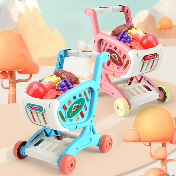 Indkøbskurv Legetøj Realistisk Afrundet hjørne Scene Oplev Plast Børn Supermarked Push Trolley Uddannelse Legehuslegetøj til børnehave (FMY)