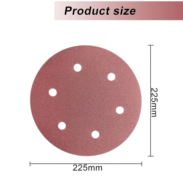 30 stk slibeskiver 225mm slibeskive (5x 40/60/80/120/180/240 korn) til langhalsede slibemaskiner, gipsslibere 6 runde huller sandpapir  (FMY)