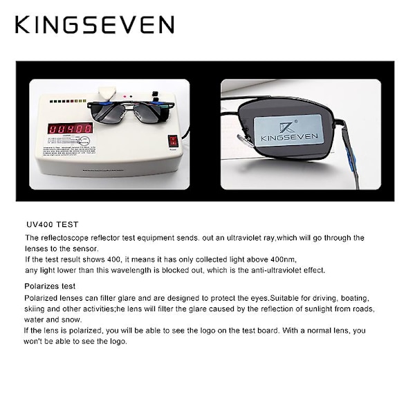 KINGSEVEN 2022 Klassiska Kvadratiska Polariserande Solglasögon för Män, Körglasögon, UV-Blockerande Oculos N7906 (FMY) Black Gray Original