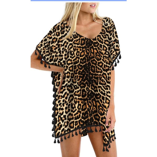 Dame chiffon badedragt strand badedragt cover Ups til badetøj --- Leopard print Osize L (FMY)