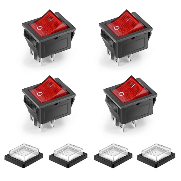 4-pinners 2-posisjons vanntett LED-opplyst vippebryter Mini båt vippebryter DPST AC 250V 16A 125V 20A, rød (FMY)