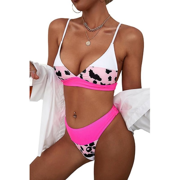 V-ringad set för damer med låg midja, blommig printed bikinibotten, tvådelad baddräkter (FMY)