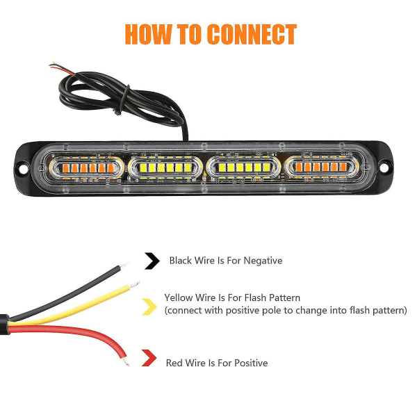 2x Amber White 24 Led Car Truck Emergency Advarsel Hazard Flash Strobe Light Bars (FMY)