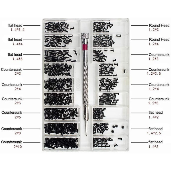 500 stk mikroskruer Tiny selvskærende skruer sortimentssæt (FMY)