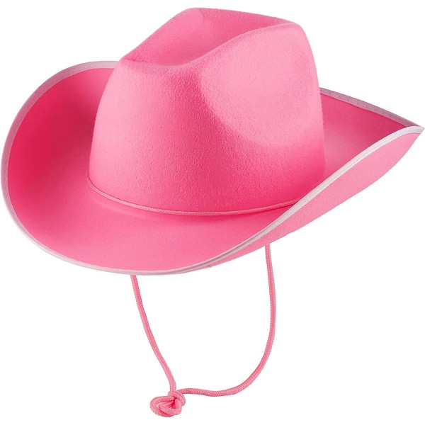 Rosa cowgirlhatt - hatt med vit kant och justerbar halssnöre, passar de flesta kvinnor och tjejer (FMY)
