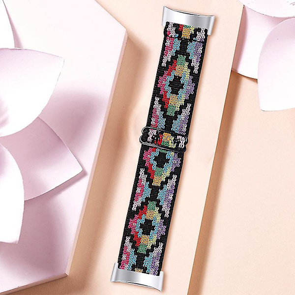 Elastiskt nylonband med justerbart spänne flätat klockarmband för Fitbit Charge 6/5 - 14#  (FMY) Multicolor Style G Fitbit Charge 6