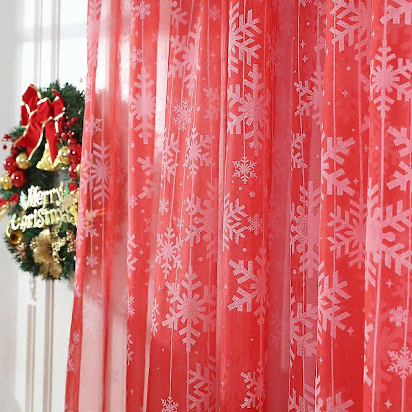 1 STK Julsnöflinga Gardin Tulle Fönsterbehandling Voile Draperi Valance (FMY) Red