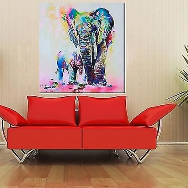 Flerfärgad elefantmönster Canvasmålning Ramlösa bilder Vardagsrumsinredning (FMY)