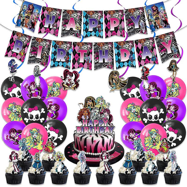 Elf High School Film Theme Monster High Birthday Pulling Banner Balloon Size Spiral Party Supplies  (FMY)