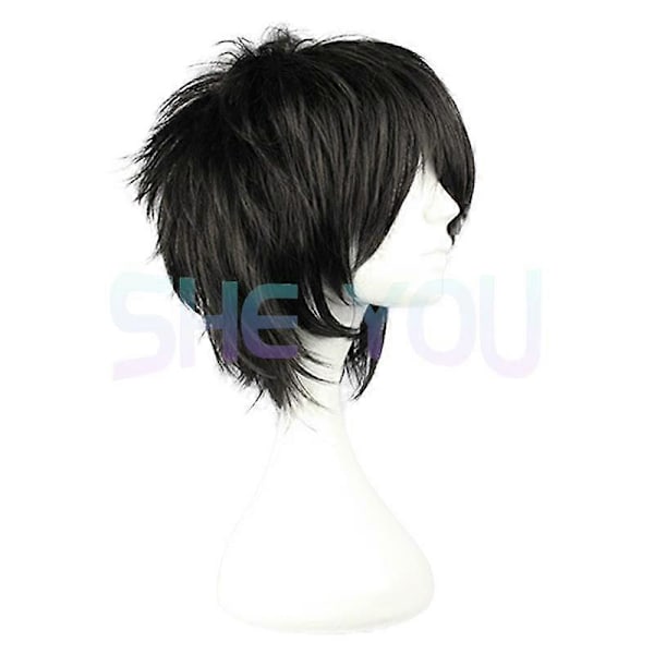 Anime Death Note L Cos Peruukki Miehille L.Lawliet Lyhyt Musta Lämmönkestävä Synteettinen Pörröinen Tukka Pelucas Cosplay Peruukit + Peruukkihattu (FMY) Wig Only One Size