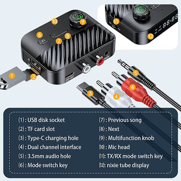 Bluetooth-sender Audio Bluetooth-modtager Bil Tv Computer Trådløs Bluetooth Audio Adapter Med Skærmsvisning (FMY)