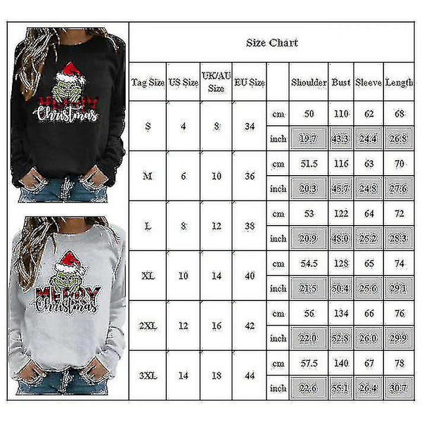 Kvinders Juletrøje med Grinch Print, Langærmet, Rundhals, Casual Pullover Top, Gave (FMY) Red L