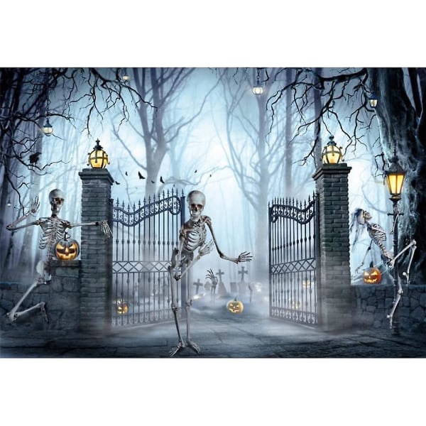 5x3ft vinyyli Halloween valokuvaus tausta hauska luuranko Leikki kurpitsa tausta Halloween valokuva Tausta Horror Cemetery Gate (FMY)