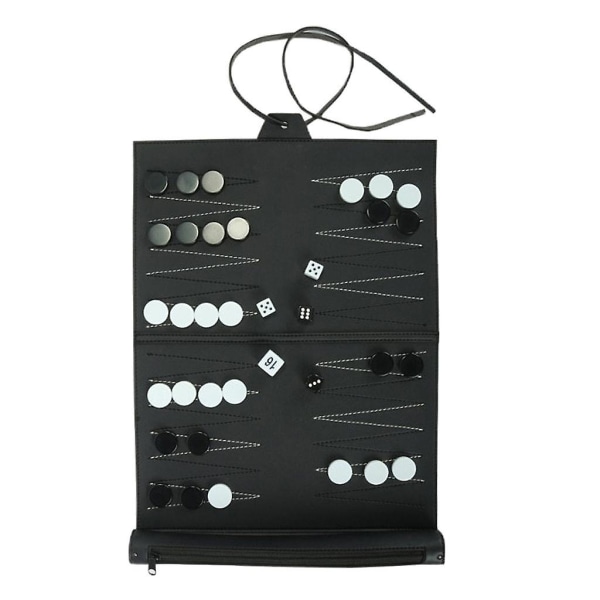 Backgammon-set i PU-läder, resevänligt, familjespel, brädspel (FMY) Black 37x25x5cm
