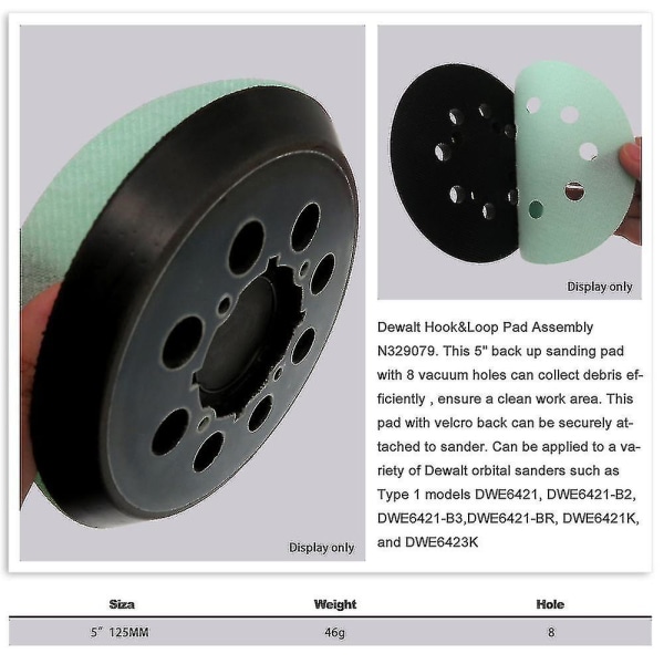 5 tommer udskiftning slibepude til Dewalt-dwe6421/6421k, Dwe6423/6423k  (FMY)
