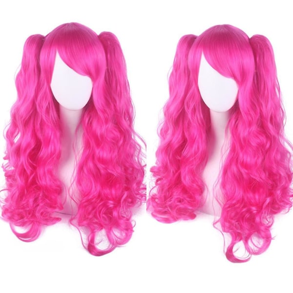 Lolita Long Curly Clip On Ponytails Cosplay Peruukki, Double Ponytail Tiger Clip Long Curly Peruukki (hot Pink),wz-1336 (FMY)