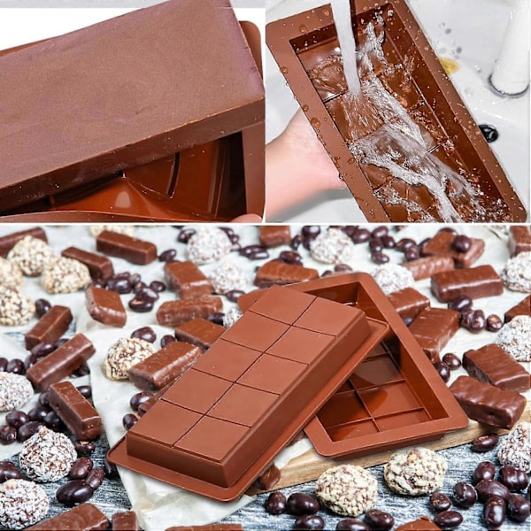 2 kpl Silikoninen Suklaamuotit, DIY Syvä Suklaapatukkamuotit, Tarttumattomat Leivontamuottit Makeisten/Makeisten/Suklaan/Jään Valmistamiseen (FMY) Brown