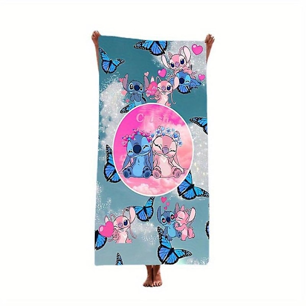 Uusi tyyli 1kpl Disney Stitch -painatettu pyyhe, värillinen kylpypyyhe, suorakulmainen rantapyyhe, mikrokuituinen nopeasti kuivuva pyyhe  (FMY) AL211016145 Microfiber 75*150CM