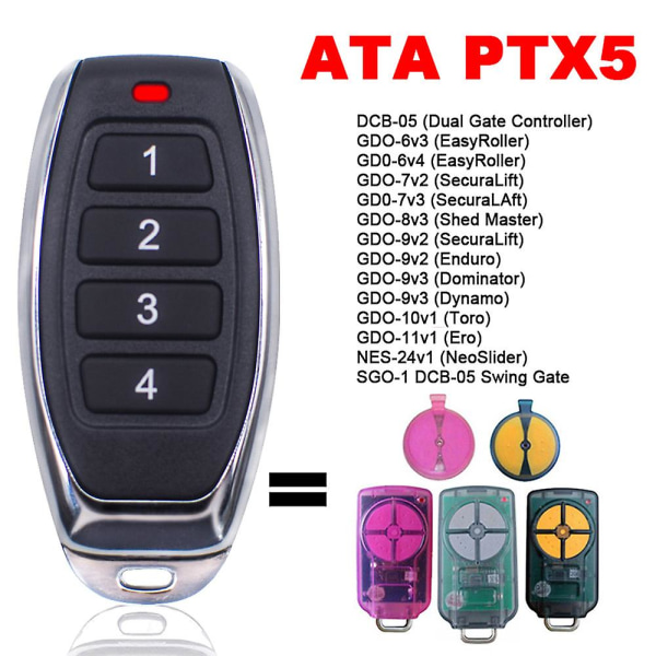 Ata Ptx5 Ptx-5 Garagedörrfjärrkontroll Triocode Gdo Ptx-5v1 Ptx-5v2 Gdo 11v1/6v3/6v4/7v2/7v3/8v3/9v2/9v3 433mhz Rullkod  (FMY)