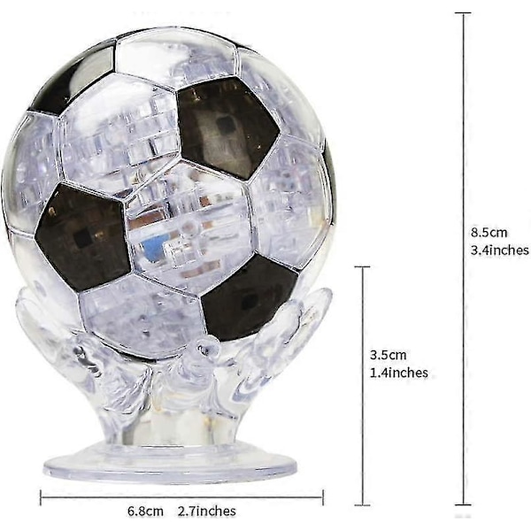 3D Krystal Puslespil til Børn, Fodbold Puslespil Bold med Lys til Voksne Sort og Transparent - 77 Dele (FMY)