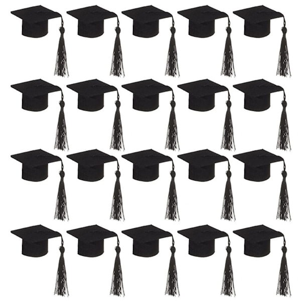 20 stk. Mini-bachelorhatt i filt med dusker til feiringer, vinflasketopper for graduering, festartikler for graduering (FMY) Black One Size