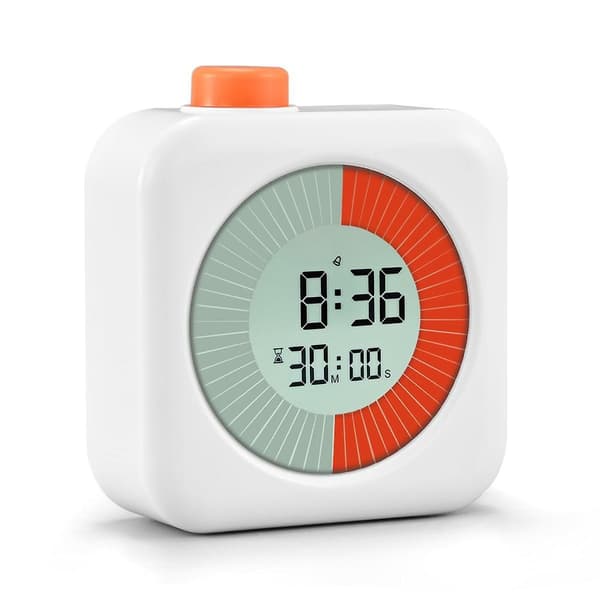 60 Minutters Visuel Timer, Dobbelt Timer Ur, Klassetimer, Nedtællingstimer til Timerstyringsværktøj til Hjem, Skole eller Arbejde (FMY) white orange