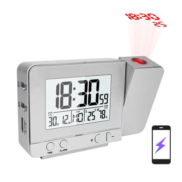 Projektionsväckarklocka för Sovrum med Termometer Hygrometer Digital Projektionstakklocka Dimbar (FMY)