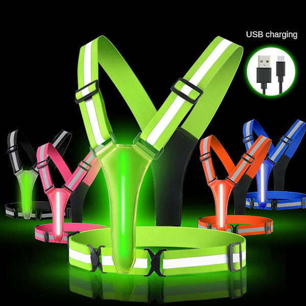 USB-virtalähetin heijastava liivi LED-valoilla yöjuoksuun ja pyöräilyyn (FMY) green
